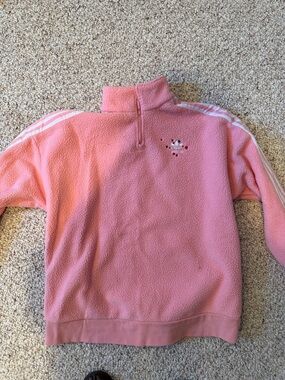 adidas Pink Sherpa Half-Zip Hoodie with Stripe Detail